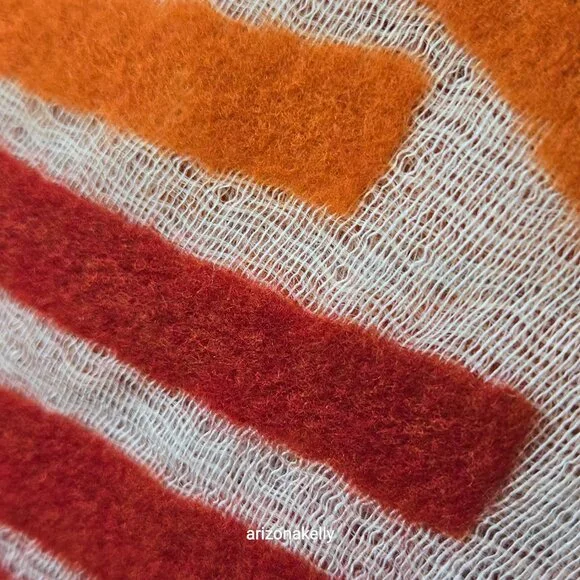 NWOT Zoe Woven Scarf with Vibrant Wool Stripes Red & Orange - Picture 14 of 16